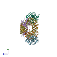 PDB entry 5hzg coloured by chain, side view.