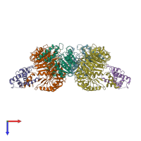PDB entry 5hzg coloured by chain, top view.