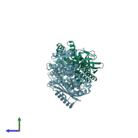 PDB entry 5hzj coloured by chain, side view.