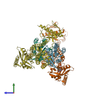 PDB entry 5hzk coloured by chain, side view.