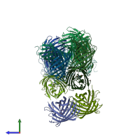 PDB entry 5hzs coloured by chain, side view.