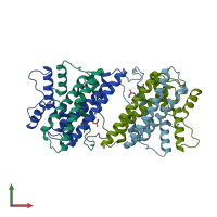 PDB entry 5hzz coloured by chain, front view.