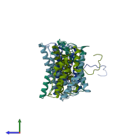 PDB entry 5hzz coloured by chain, side view.