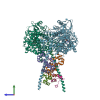 PDB entry 5i0i coloured by chain, side view.