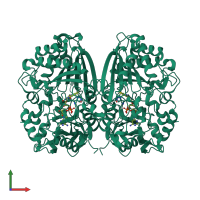 Homo dimeric assembly 1 of PDB entry 5i1v coloured by chemically distinct molecules, front view.