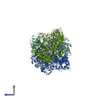 PDB entry 5i1w coloured by chain, side view.