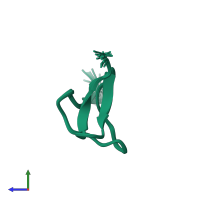 PDB entry 5i1x coloured by chain, ensemble of 20 models, side view.