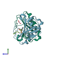 PDB entry 5i2e coloured by chain, side view.