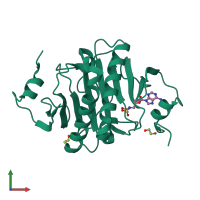 Homo dimeric assembly 1 of PDB entry 5i2f coloured by chemically distinct molecules, front view.