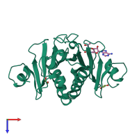 Homo dimeric assembly 1 of PDB entry 5i2f coloured by chemically distinct molecules, top view.