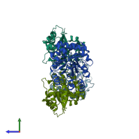 PDB entry 5i3f coloured by chain, side view.