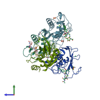 PDB entry 5i3m coloured by chain, side view.