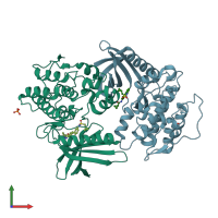 PDB 5i3r coloured by chain and viewed from the front.