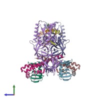 PDB entry 5i4r coloured by chain, side view.