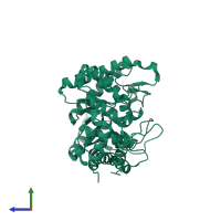 PDB entry 5i7g coloured by chain, side view.