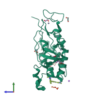 PDB entry 5i8g coloured by chain, side view.