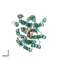 PDB entry 5i9g coloured by chain, side view.