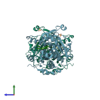 PDB entry 5i9i coloured by chain, side view.