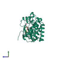 PDB entry 5i9w coloured by chain, side view.