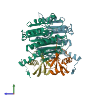 PDB entry 5iaa coloured by chain, side view.