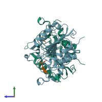 PDB entry 5iab coloured by chain, side view.