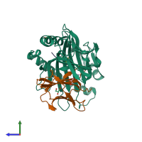 PDB entry 5ib2 coloured by chain, side view.