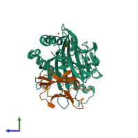 PDB entry 5ib3 coloured by chain, side view.