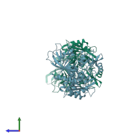 PDB entry 5ibm coloured by chain, side view.