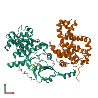 PDB entry 5icp coloured by chain, front view.
