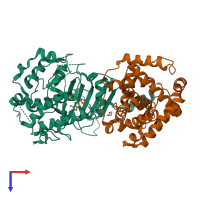 PDB entry 5icp coloured by chain, top view.