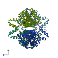 PDB entry 5ics coloured by chain, side view.