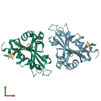 PDB entry 5icv coloured by chain, front view.
