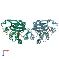 PDB entry 5icv coloured by chain, top view.