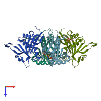 PDB entry 5icw coloured by chain, top view.