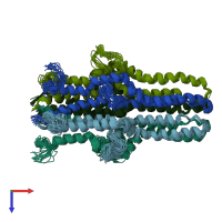 PDB entry 5id3 coloured by chain, ensemble of 15 models, top view.