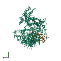 PDB entry 5id6 coloured by chain, side view.