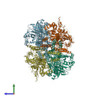 PDB entry 5ide coloured by chain, side view.