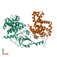 PDB entry 5idn coloured by chain, front view.