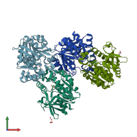 PDB entry 5idt coloured by chain, front view.