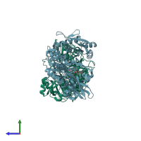 PDB entry 5ie2 coloured by chain, side view.