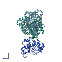 PDB entry 5ie5 coloured by chain, side view.