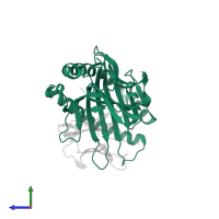 HLA class I histocompatibility antigen, B alpha chain in PDB entry 5iek, assembly 1, side view.