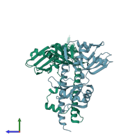 PDB entry 5ifn coloured by chain, side view.