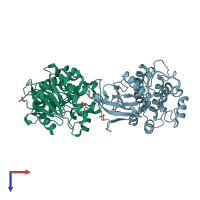 PDB entry 5ig1 coloured by chain, top view.