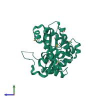 PDB entry 5igu coloured by chain, side view.