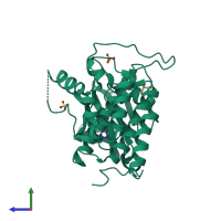 PDB entry 5ih6 coloured by chain, side view.