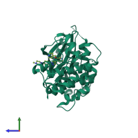PDB entry 5ih9 coloured by chain, side view.