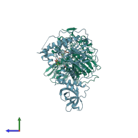 PDB entry 5ihe coloured by chain, side view.