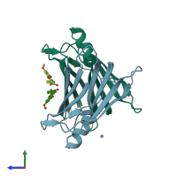 PDB entry 5ihh coloured by chain, side view.