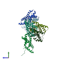 PDB entry 5ii9 coloured by chain, side view.